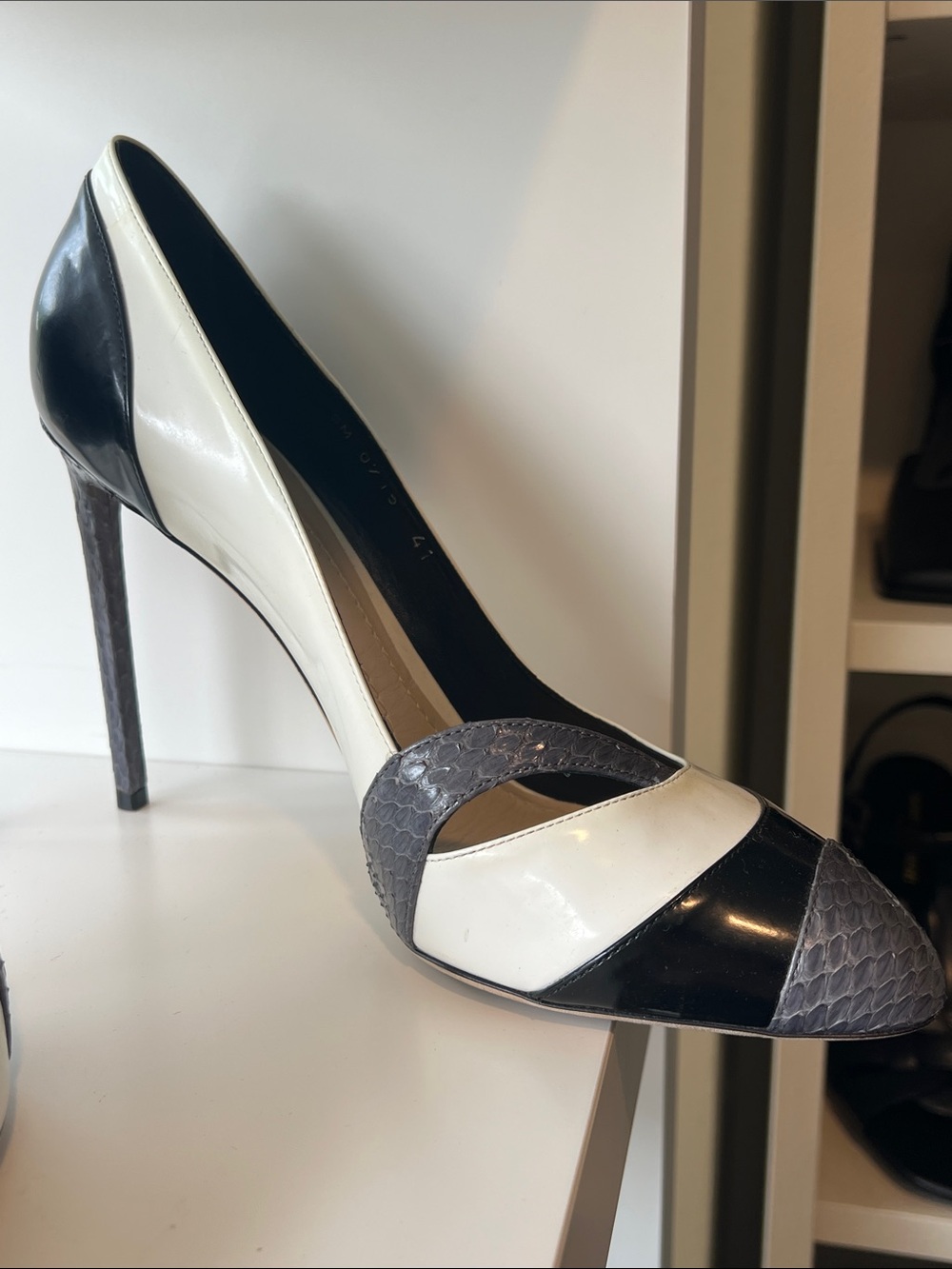 Dior Black & White Pointed Toe Pumps with Textured Gray Cap